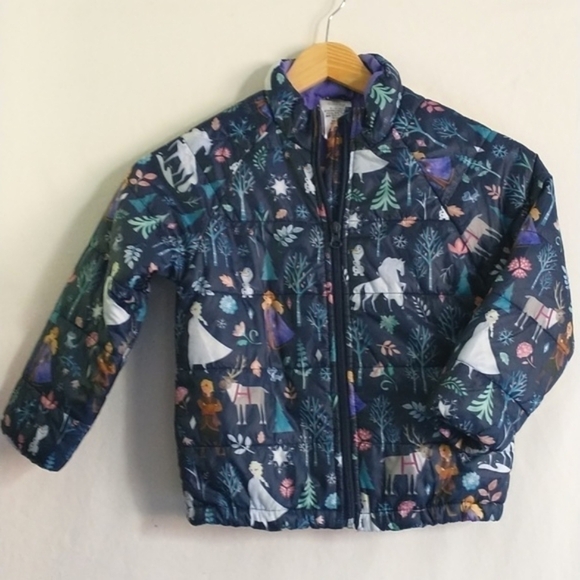 Disney Frozen Movie Girls Puffer Zip Up Jacket Working Zipper Excellent Size 4 - Picture 1 of 9